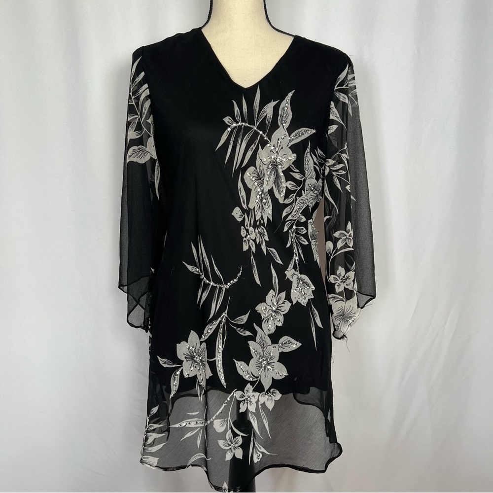 Vintage Signature JMB Women's Large Sheer Top Blouse Shirt Black / Silver India